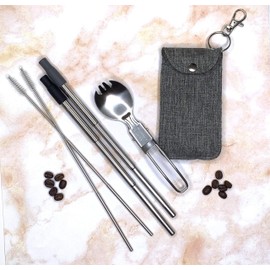 ME.Mother Earth Premium Collapsible Reusable Stainless Steel Straw | Eco Friendly | 2-Pack Telescopic Drinking Straws | Keychain Fashion Bag with Cleaning Brush and Foldable Spork