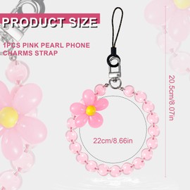 NQEUEPN Pink Pearl Phone Charms Strap, Cute Phone Keychain Decoration Phone Chain Lanyard Wristlet Beaded Phone Chain for Cell Phone Wallet Camera Earphone Handbag Ornament Women Gift