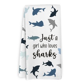 KFXHANGD Just a Girl Who Loves Sharks Kitchen Towels, Shark Decor, Sharks Dish Towels, Ocean Sea Shark Decorative Hand Tea Towels for Kids Bathroom Kitchen, Shark Gifts for Women, 16×24 Inches