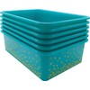 Teal Confetti Large Plastic Storage Bins - 6 Pack
