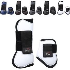 RL24 - Gaiters & Fetlock Caps (Set of 4) | Horse Leg Protection with Velcro Fastening | Soft Lining, Anatomically Shaped & Shock Absorbing | Pony & Horse Accessories in White for Warmblood &