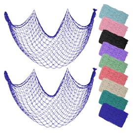 ZUEXT Dark Blue Decorative Fishing Net 80x40 Inch, 2PCS Picture Fish Net, Mermaid Net Cotton Fishnet Wall Hanging Decor for Hawaiian Nautical Beach Party, Fishnet Photo Display Sea Themed Fishnet