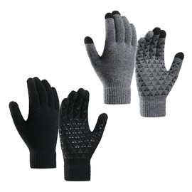 PUERHUACI Knitted Gloves, 2 Pairs of Men's Cycling Gloves, Warm Gloves, Lightweight, Breathable, Winter Outdoor Gloves