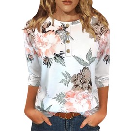 JomeDesign Womens Summer Tops 2024 Crew Neck 3/4 Sleeve Shirts Loose Casual Tees