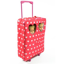 Doll Double Travel Trolley with Double Sleeping Bag - Doll Travel case Fits 18 inch Dolls (Pink Hearts)