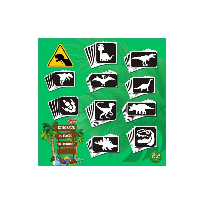 Dinosaur themed Glitter Tattoo Stencils - Perfect for kids temporary