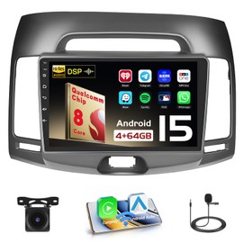 [8-Core 4+64G] Hikity Qualcomm Chip Android 15 Car Stereo for Hyundai Elantra 2007-2010, 9 inch IPS Touchscreen Radio with Wireless Carplay, Android Auto, WiFi, GPS Navigation, DSP + Backup Camera