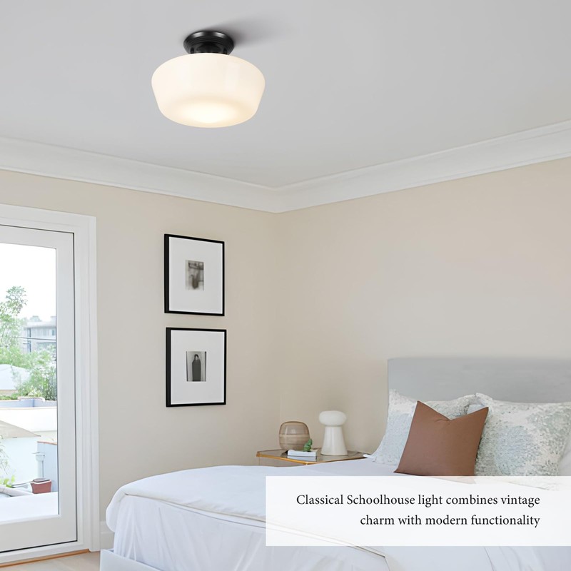 Schoolhouse Style Semi Flush Mount Ceiling Light with Dimmable Bulb