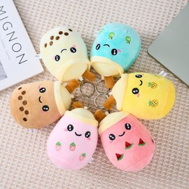 Yuzita Set of 6 Bubble Tea Plush Key Chains, Bubble Tea with Key Fob Plush Pendant, Milk Tea Plush Decoration Party/Gift/Classroom, multicoloured