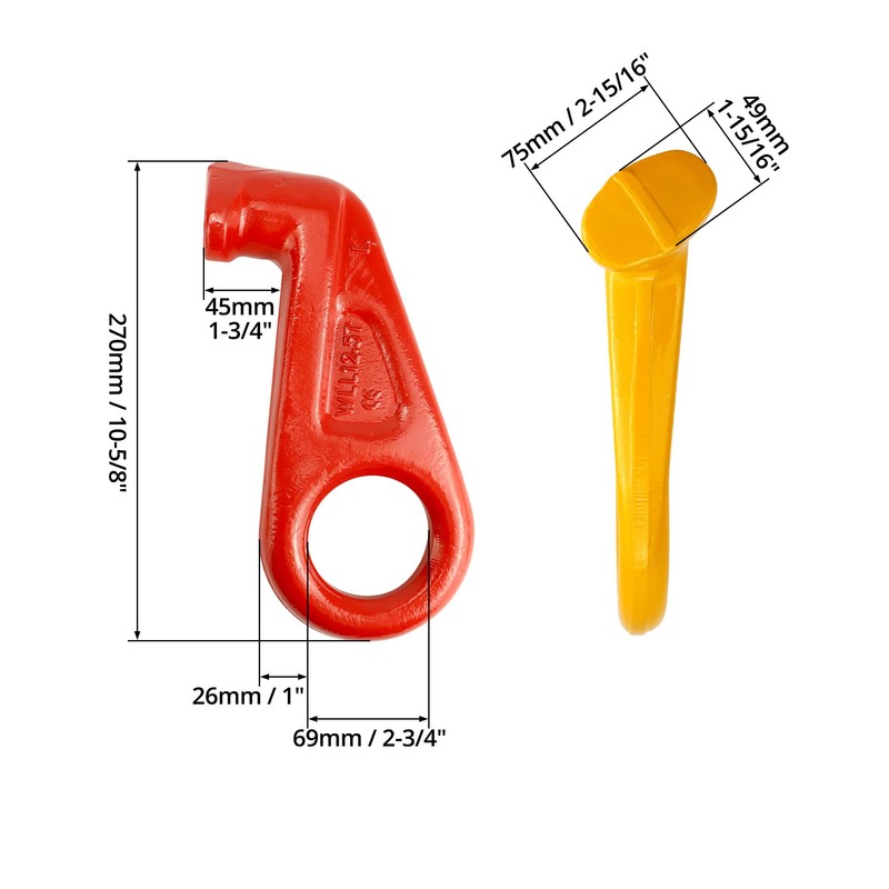 QWORK Shipping Container Lifting Hooks, 2 Pack 12.7 T Left