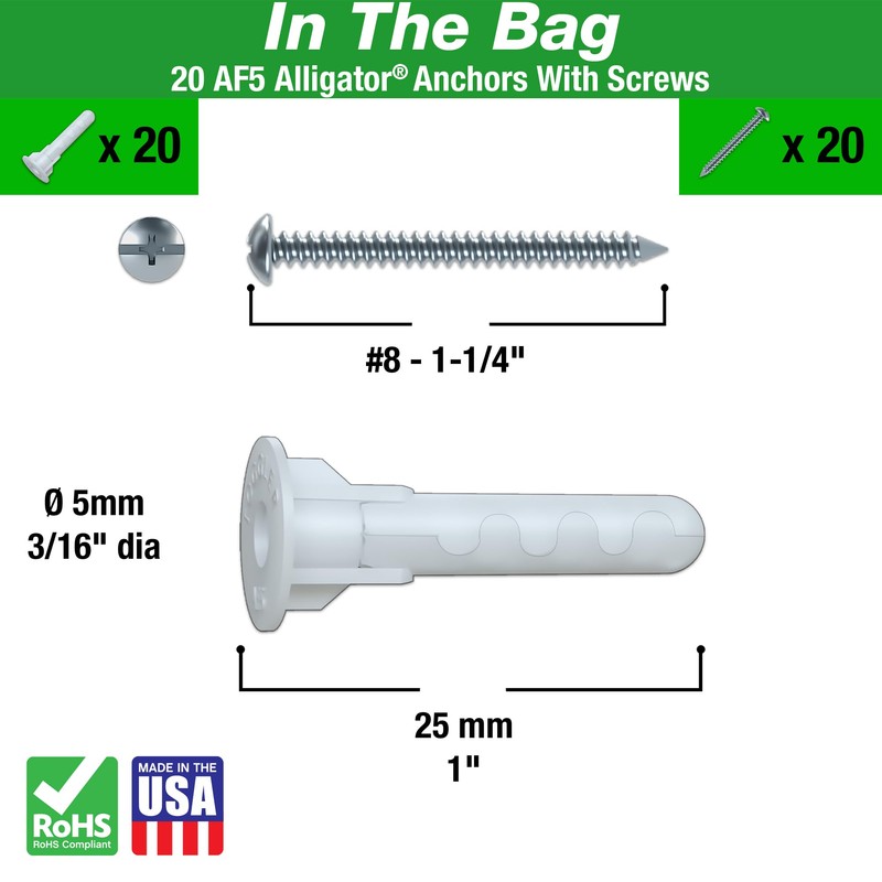 TOGGLER Alligator AF5 Flanged Anchor with Screws, Polypropylene, Made in
