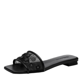 Coach Women's Tea Rose Flat Sandal Platform, Black, 7