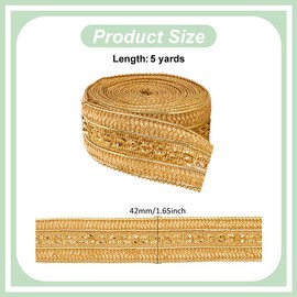 MAYJOYDIY 5 Yards Gold Metallic Jacquard Trim, 1-5/8inch Wide Indian Gimp Braid Emobridered Double Sided with Woven Gold Threads for Curtains, Lampshade, Sofa DIY Sewing and Crafting