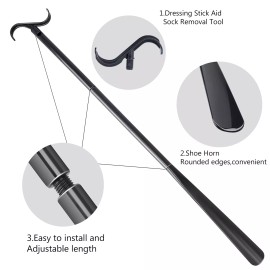 JJDPARTS 35" Long Dressing Stick with Shoe Horn with Sock Removal Tool, Adjustable Ext...