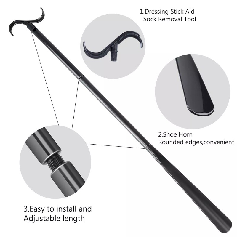 JJDPARTS 35" Long Dressing Stick with Shoe Horn with Sock