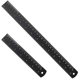 1Pcs 30cm&1Pcs 15cm Metal Ruler, Stainless Steel Ruler Black Metal Long Ruler with Conversion Table for School and Office Measuring