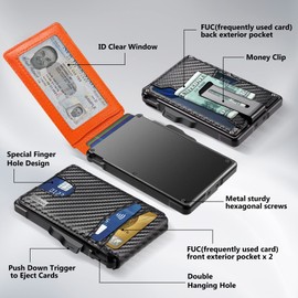 umoven Wallet for Men - with Money Clip Slim Leather Slots Credit Card Holder RFID Blocking Bifold Minimalist Wallet (Carbon Black and Orange)