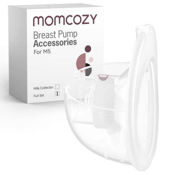 Momcozy Full Set Collector Cup Only Compatible with Momcozy M5 NOT for Others. Original M5 Breast Pump Replacement Accessories (160ml, with Double-Sealed Flange 24mm)