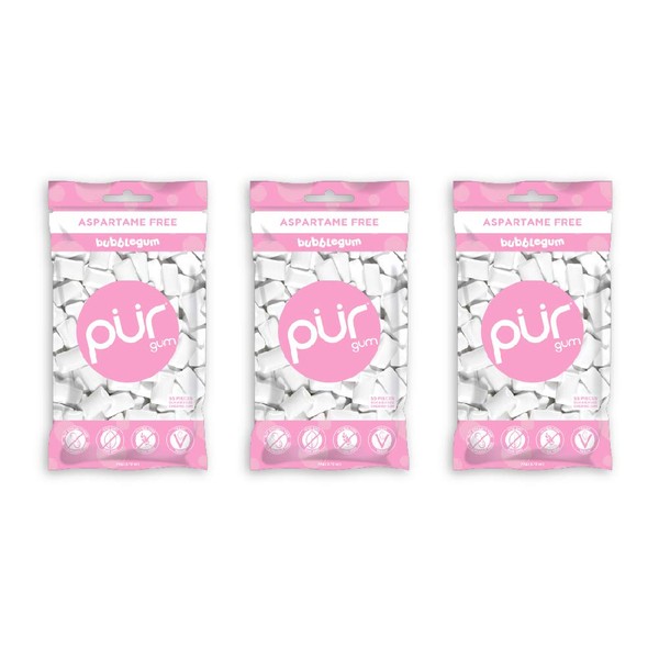 PUR 100% Xylitol Chewing Gum, Bubblegum, Sugar-Free + Aspartame Free, Vegan + non GMO, 55 Count (Pack of 3)