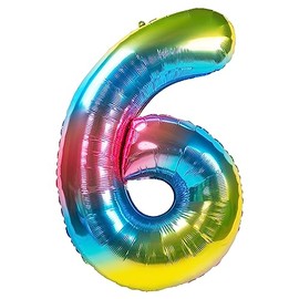Party Kawaii 32 inch Giant Number Helium Foil Birthday Party Balloons Rainbow Gradient Color (Rainbow Gradient Number 6)