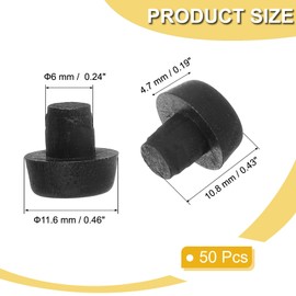 PATIKIL Glass Table Top Bumpers, 50 Pcs 6mm Thread Diameter Soft Stem Black Bumpers Rubber Grippers Anti-Slip Pads Small Rubber Pellets for Glass Table Furniture Cabinet