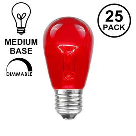 Novelty Lights 25 Pack S14 Outdoor Patio Edison Replacement Bulbs, E27 Medium Base, Red, 11 Watt