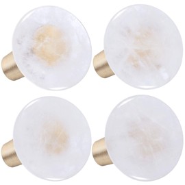mookaitedecor Set of 4 Clear Quartz Round Crystal Cabinet Knobs with Screws, 30mm Crystal Stone Drawer Knobs Handles Pulls for Cupboard Wardrobe Kitchen Decorative Brass Knobs Calendar Wall Hanger
