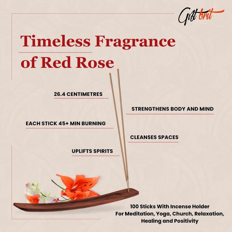 Giftbrit Red Rose Natural & Herbal Incense Sticks 100 Sticks