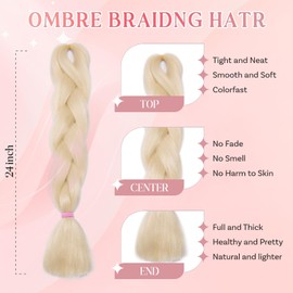 SEGO Pro Braiding Hair Extensions 24 Inch Synthetic Hair Box Jumbo Braid Hair for Crochet Twist Braids Hair Extensions for Women Braids Attachment Pack of 3 (Light Blonde)