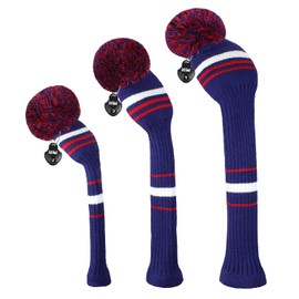 Scott Edward Golf Club Cover with a Pom Pom Set of 3 Fits Well Driver(460cc) Fairway Wood and Hybrid(UT) with Rotating Club Number Tags for Male/Female Golfers (Dark Blue)