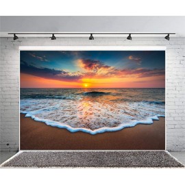 Leyiyi 5x3ft Photography Background Seaside Sunset Backdrop Wedding Ceremony Hawaiian Luau Party Hula Ocean Wave Foam Beach Sand Honeymoon Travel Summer Banquet Baby Photo Portrait Vinyl Studio Prop