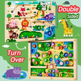 Magnetic Maze 2 in 1 Double Side Color and Number Maze Alphabet Puzzle Board for 3-5 Boys and Girls Kids Montessori Educational Toys
