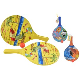 Nalu Wooden Beach Paddle and Ball Set Assorted Colours, TY8709