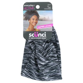 Scunci Everyday & Active Space Dye Headwrap, Super Stretch, Moisture-Wicking Fabric, Secure No-Slip Fit, Stylish & Comfortable for Workouts, Yoga, & Daily Wear, Black & White, 1-Piece