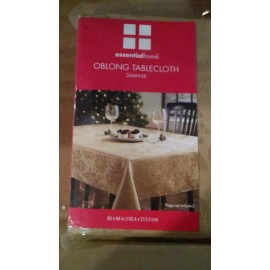 NEW NIP Christmas Essential Home oblong gold Damask Tablecloth 60"X84"