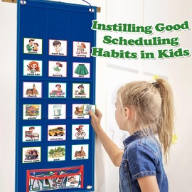 SQAQS Calendar Weekly Planner Book Children, Calendar Children, Autism Children Calendar Visual Schedule, Teacch Autism Material School Family, Pocket Visual Schedule with 96 Pecs Autism Cards (Blue)