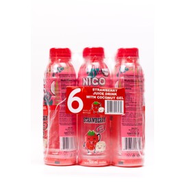 Niconico juice drink with nata de coco 30% fruit juice (16.9 floz, 6 Pack) (6, Strawberry)
