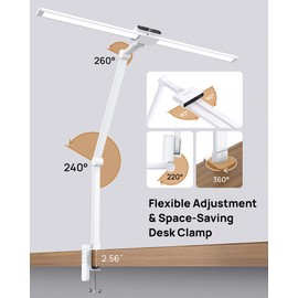TROND LED Desk Lamp with Clamp - 360° Rotating Architect Desk Lamp for Home Office, 5 Color 5 Brightness Computer Monitor Light, 24W Bright Eye Caring, 45-min Timer with Remote for Table Study Work