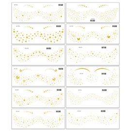 12 Sheets Gold Face Temporary Tattoo Sticker, Glitter Metallic Face Tattoo Stickers, Face Gold Temporary Transfer Tattoo Party Decor Freckle Sticker for Women Girls（Gold Face Stickers）654