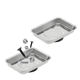 ZNDAW 2 PCS Magnetic Parts Tray Set, Stainless Steel 3.6"×2.5" Square Magnetic Tool Tray for Mechanic's, Thickened Magnet Parts Tray for Screws, Bolts, Nuts, Washers, Pins