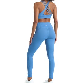 2 Piece Dark Blue Workout Sets for women, High Waist Leggings and Sports Bra Yoga Set Matching Gym Pilates Running Work Out Outfit X-Large