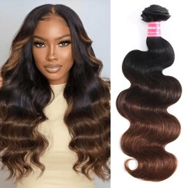 UNICE Chestnut Brown Ombre Body Wave Human Hair Weave 1 Bundle 12 inch Brazilian Remy Human Hair Sew In Extensions Soft and Keep Waves after Multiple Washes