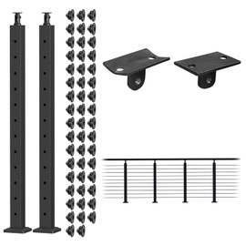 BLIKA 2Pack 42" Level Drilled Cable Railing Posts(Post 41"x2"x2"), Stainless Steel Adjustable Line Post, Metal Deck Railing Posts, Top Mount Black Cable Handrail Posts for Cable Railing Kits, BL01-LP