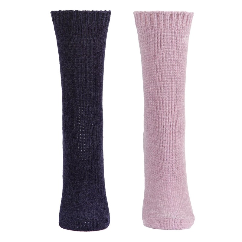 MeMoi Solid Chenille Crew Sock 2 Pair Pack Black-Gray 9-11