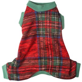 Topkins Red Plaid Dog Pajamas, Soft Dog Fleece Pajamas, Warm Dog Pjs Dog Cold Weather Coat, 4 Legged Pet Clothes Apparel for Small Medium Dogs Boy Girl (Red, XS)