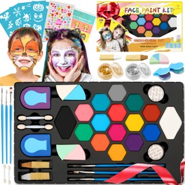 Children's Make-Up Set Carnival Make-Up Girls 16 Large Professional Make-Up Colours with 32 Stencils, 116 Rhinestones, Hair Chalk - Children's Make-Up Gift for Birthday, Carnival, Party