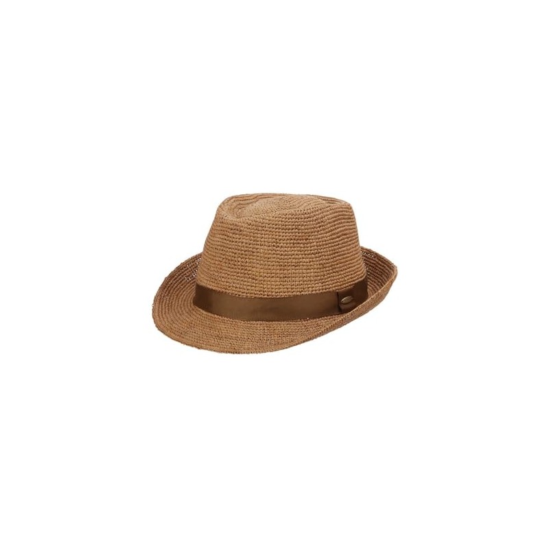 Scala Men's Crochet Raffia Fedora with Ribbon, Tea, Small/Medium