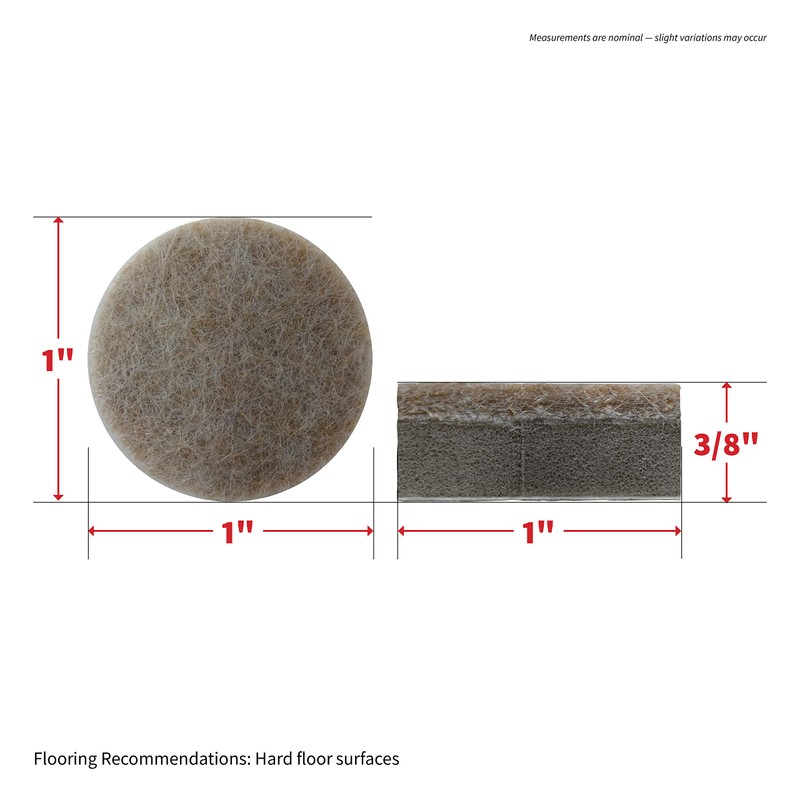 Shepherd 1" Round Leveling Self-Adhesive Felt Furniture Sliders for Hard