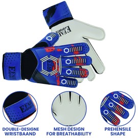 EFAH SPORTS Goalkeeper Gloves for Children, Boys, Girls, Football Gloves with Super Grip Palms (Blue/White, 4)