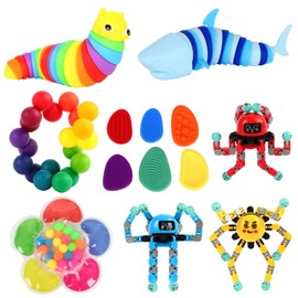 13PCS Juguetes Sensoriales, Juguetes Sensoriales Antiestrés para Niños y Adultos, con Slugs, Spinners, Piedras Táctiles, Pelota de Rompecabezas y Juguete de Clasificación, Regalos y Premios Escolares